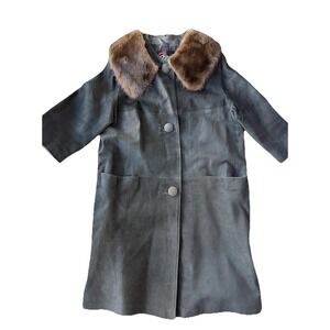 Vintage Black Suede Coat with Fur Trim